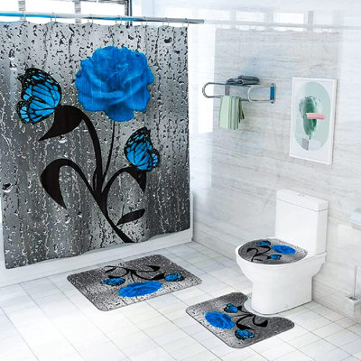 Ensemble de rideau de douche 4 pièces + crochets