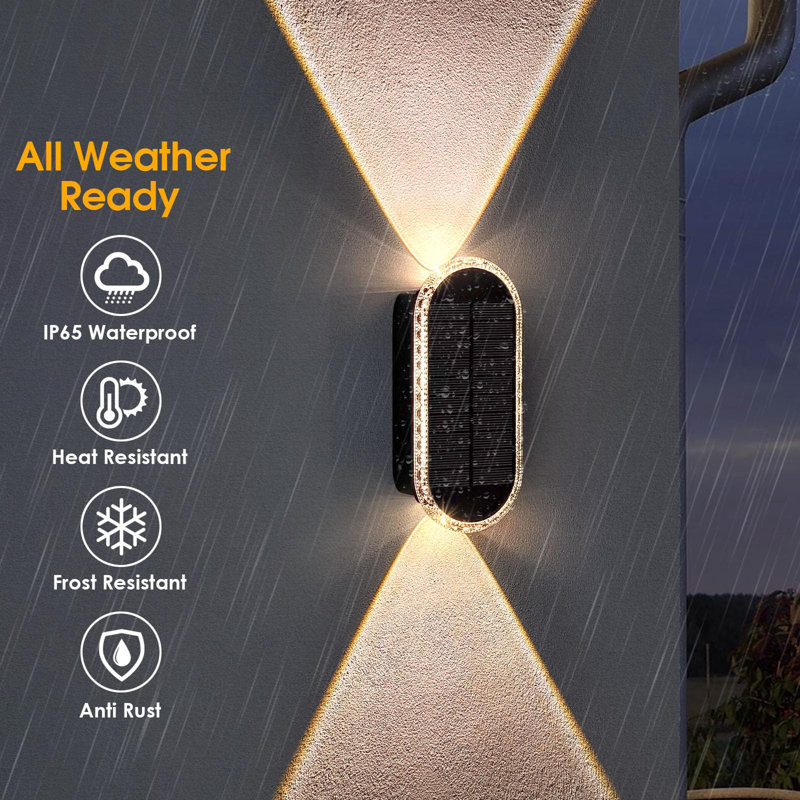 Éclairage de clôture solaire pour l'extérieur - 3000/4000 / 6000K 3 modes, éclairage haut et bas IP65