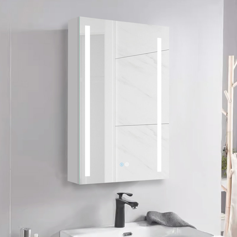 30X20 Inch LED Bathroom Medicine Cabinet Surface Mounted Cabinets With Lighted Mirror  White Left Open