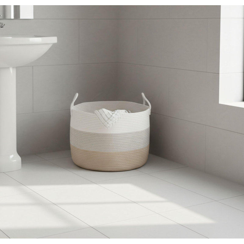 Multifunctional Large Woven Storage Basket With Handle, Soft Round Shape, Suitable For Laundry, Toys, Blankets, And Cushions. A Must-Have For Every Home.