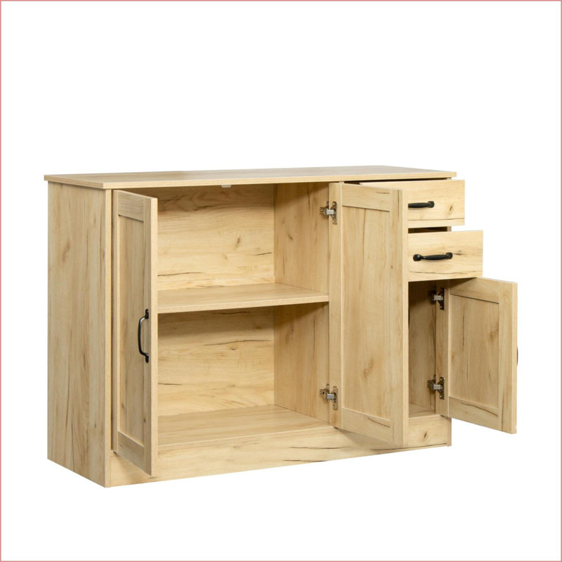 Buffets en bois d'ingénierie moderne en chêne avec 2 portes, 2 tiroirs Tablette réglable | 43,3 pouces | Panneau de particules | Panneau de fibres à densité moyenne