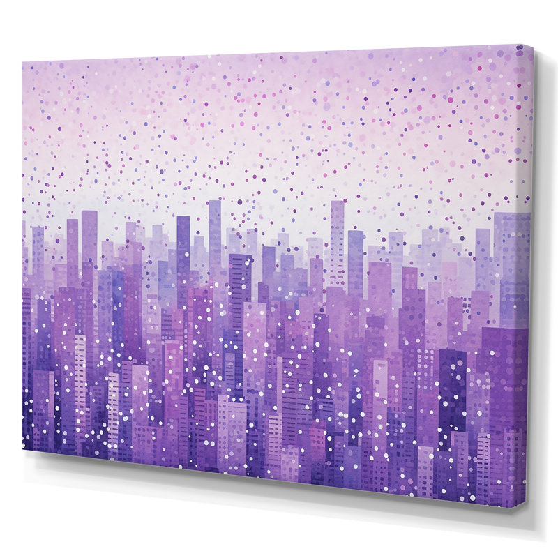 «Lilac Layers Skyscrapers Urban Horizon I» sur toile, Toile tendue, H 16 po x l 32 po
