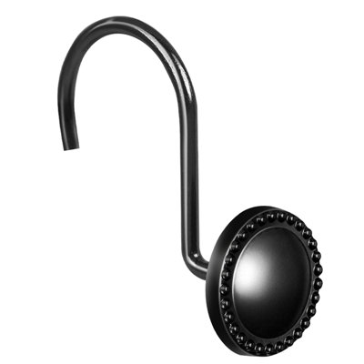 12 Piece Set - Matte Black Button Heavy Duty Shower Curtain Hooks Rings Rustproof Metal
