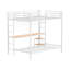 Lit superposé double en métal avec poste de travail double avec placage aspect bois, garde-corps, revêtement en filet et échelles pour plus de confort Lit blanc mat, revêtement sur le dessus, bureau, double flexibilité