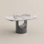 Table de salle à manger extensible moderne de 47 à 63 po pour 4-6 personnes, plateau en verre fritté et en verre Pandora, base en métal bronze, conception à rallonge papillon, surface ronde facile à nettoyer, table de cuisine compacte - Style centenaire-133411101