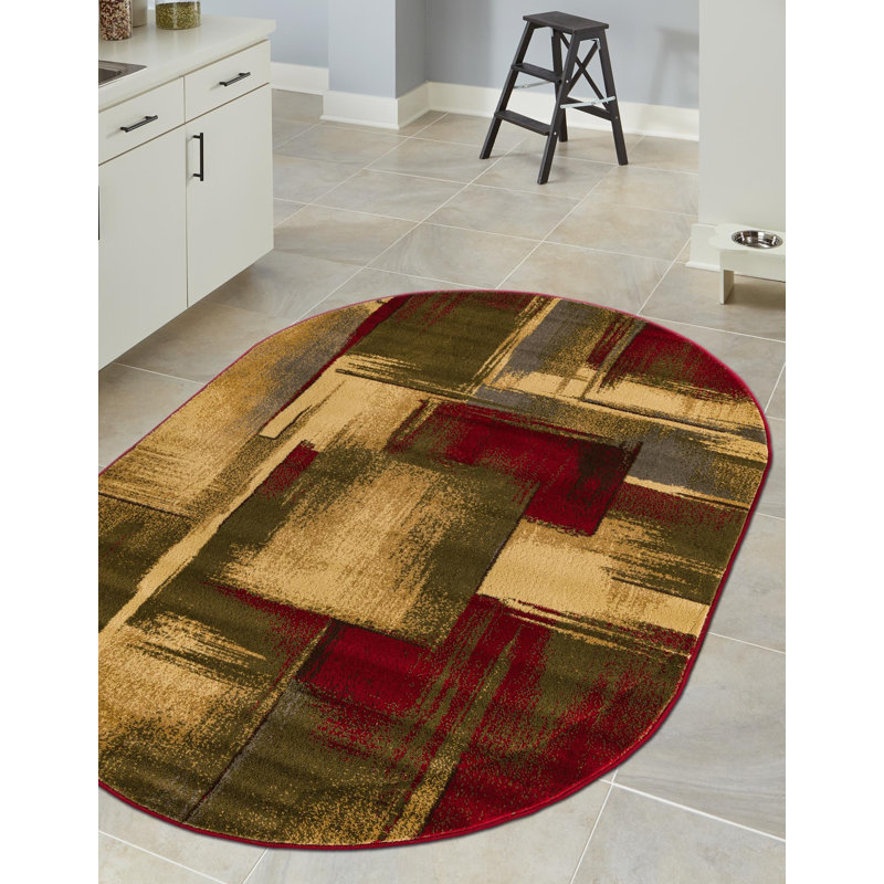 Tapis contemporain Trejo couleur vin carré, Ovale 7 pi 10 po x 10 pi