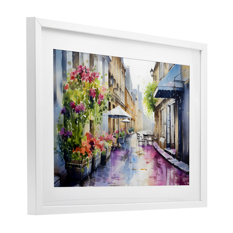 Scène de rue d'été, reproduction encadrée sous verre, design par LSR Creative Studio, H 14 po x l 20 po, Cadre blanc côtier