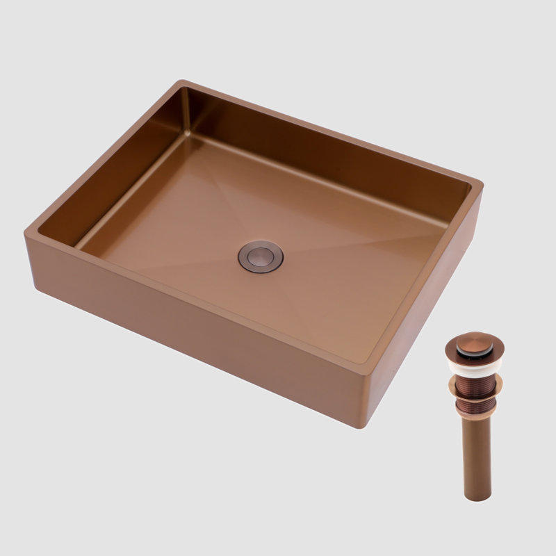 Go Peak Track 15'' Stainless Steel Rectangular Bathroom Sink, Rose Gold