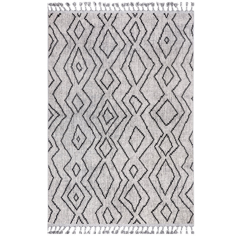 Tapis gris / noir en polyester tissé à la machine Austine, Rectangle 6 pi 5 po x 9 pi 6 po