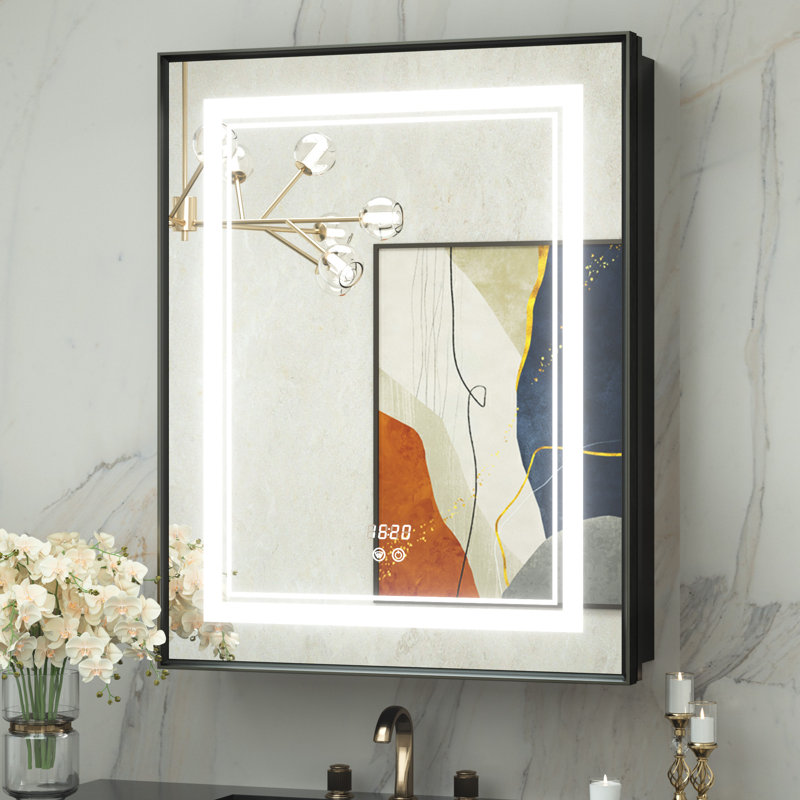 Kassady Recessed & Surface LED Lighted Bathroom Medicine Cabinet, 3-Color, 2 Outlets, Defog Mirror, 30" H x 24" W x 4" D