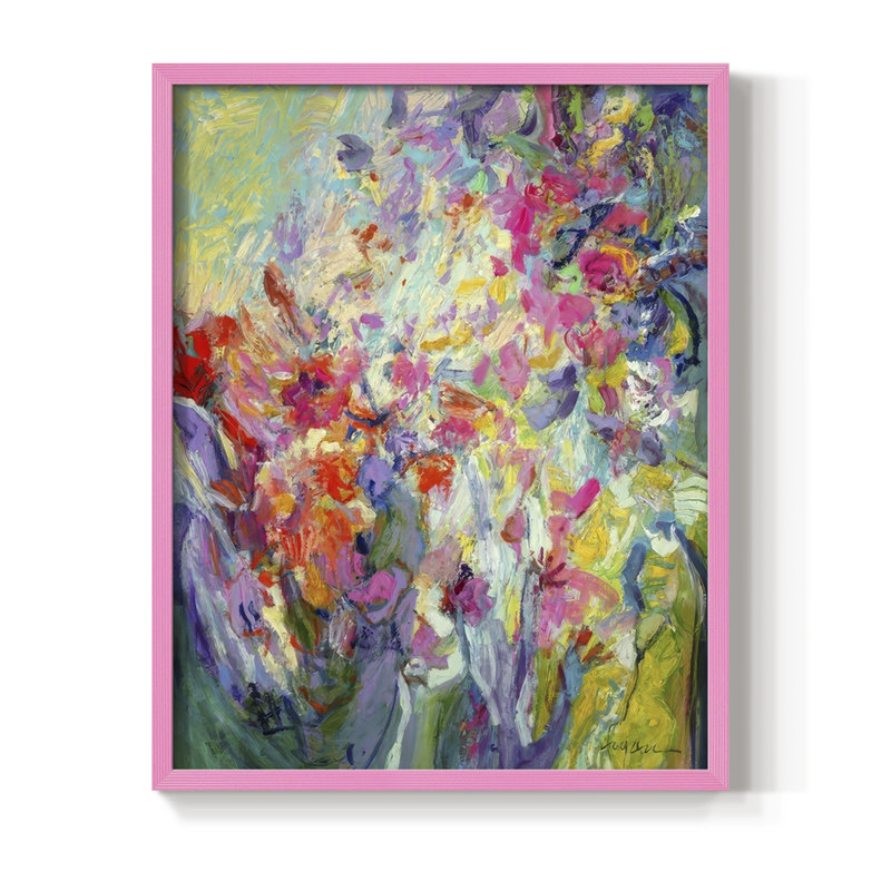 «Bold Flourish I», reproduction encadrée - bois massif, Rose, H 11 po x l 9 po