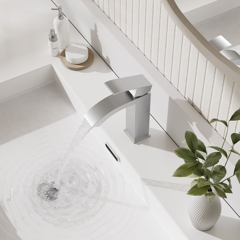 Robinet de salle de bain à un trou avec drain Waterfall, Nickel brossé