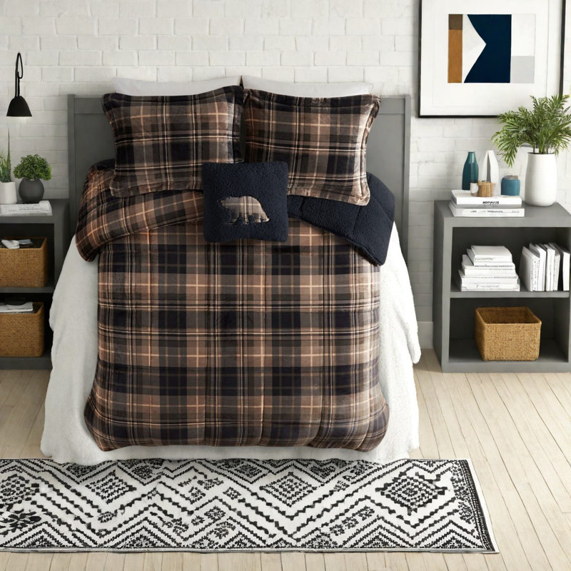 Hypoallergenic King Sherpa Bedding Set, Plush Polyester, Rustic Retreat
