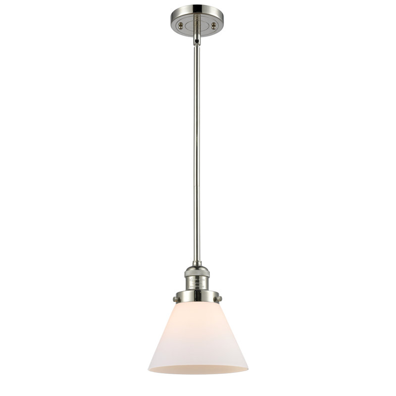 Milardo 1 - Light Single Pendant, Matte White Cased, 10" H x 8" W x 8" D, Polished Nickel