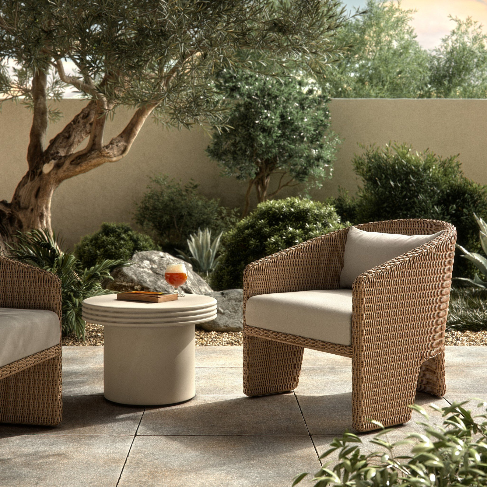 Charies Patio Armchair, Vintage Natural/White