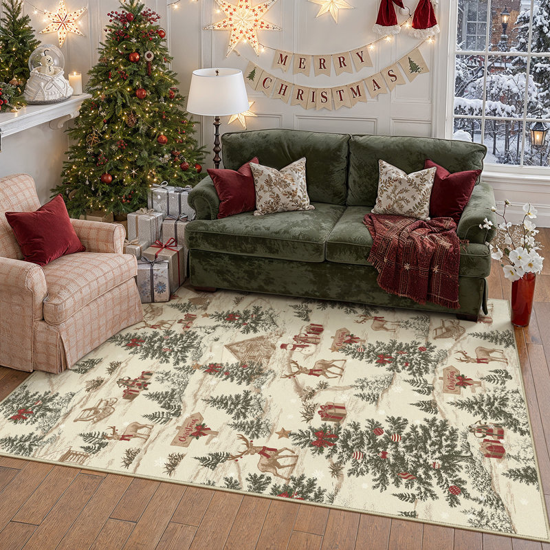 Tapis décoratif Softra motif sapin de Noël, Rectangulaire 5 pi x 7 pi