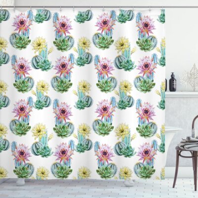 Hot Desert South Mexican Vintage Plant Cactus Flowers With Spikes Single Shower Curtain -  Ambesonne, sc_26566_long