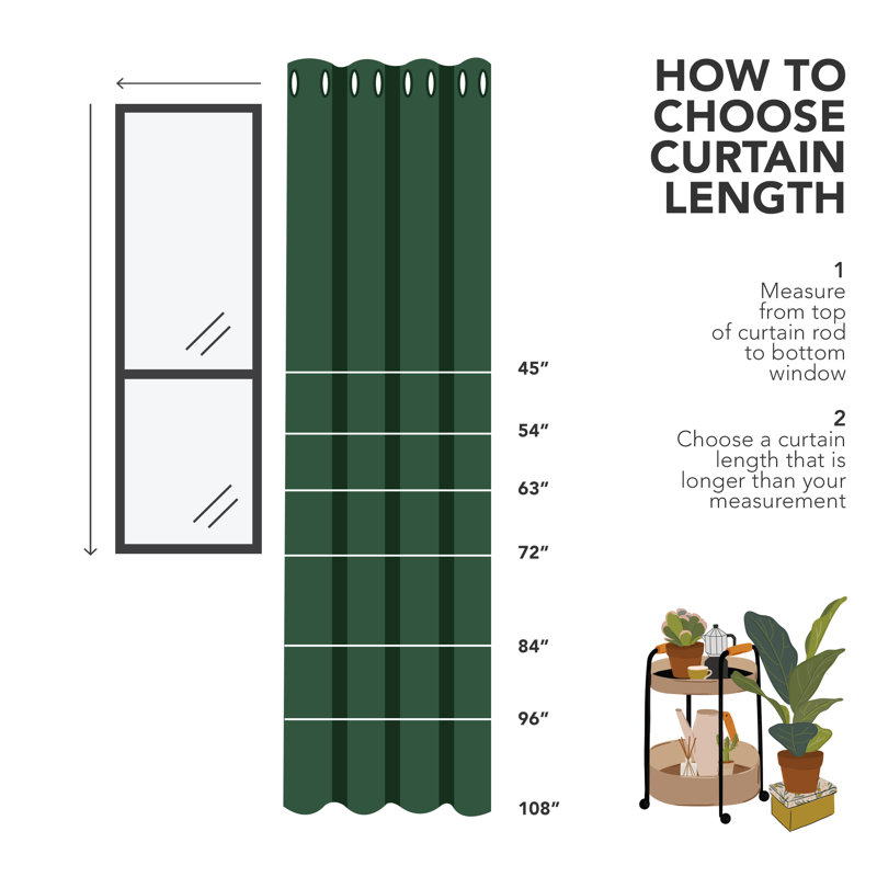 Borunda Room Darkening Curtain Single Panel, 51" W x 44" L, Dark Forest Green