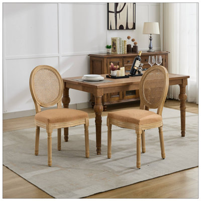 Ensemble de 2 chaises de salle à manger avec cadre en bois massif, peinture antique et dossier en tissu, élégant et durable