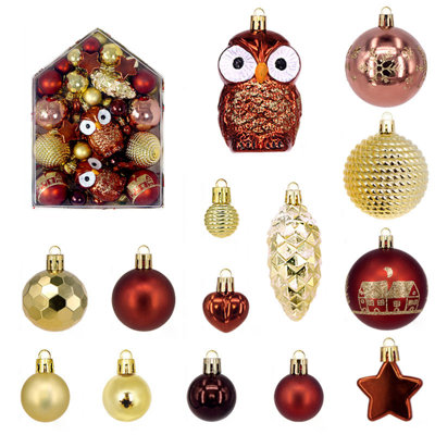 72 PCS Christmas Ornaments for Tree, Shatterproof Plastic Hanging Bulbs Set Decorations for Xmas Holiday Party with Lanyard,Coffee Gold