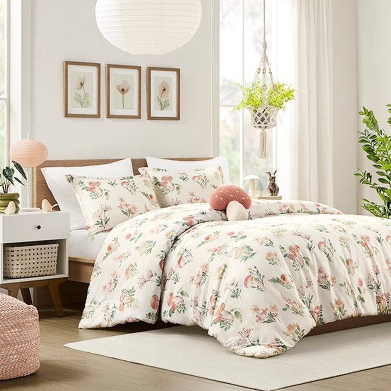 Literie double / grand, champignon floral, lavable imprimé microbien coloré