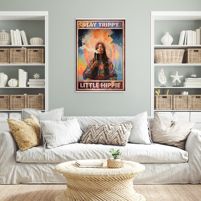 «Woman Stay Strippy Little Hippie», reproduction d'art sur toile rectangulaire 1 pièce, H 36 po x l 24 po x P 1,25 po