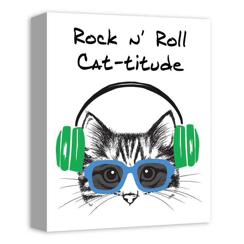 Art sur toile Rock N 'Roll Cattitude, Vert, H 14 po x l 11 po x P 1,25 po