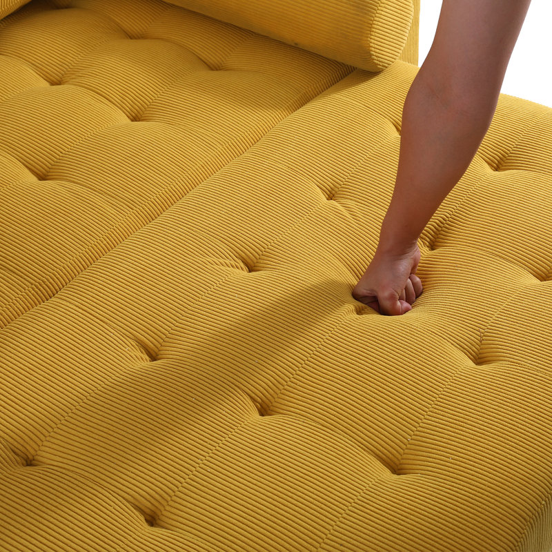 Upholstered Tufted Convertible Pull-Out Sleeper Sofa Bed - Adjustable Backrest With 2 Soft Pillows, Yellow