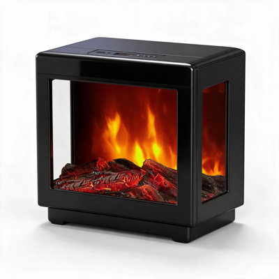 Electric Fireplace Heater, Small Freestanding Three-Sided Glass Fireplace with Multi-Color Flame, 750W/1500W, Compact Indoor Space Heater for Bedroom and Living Room, Black