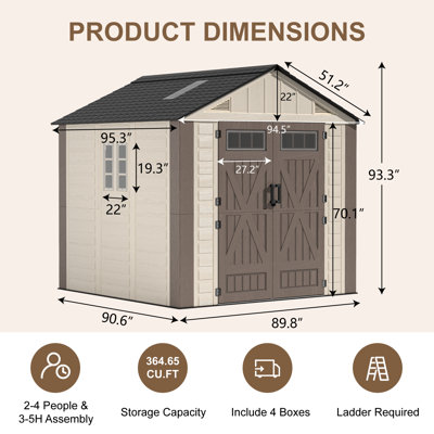 8 ft. W x 8 ft. D Resin Storage Shed with Floor, Double Door Garden Shed For Backyard Use