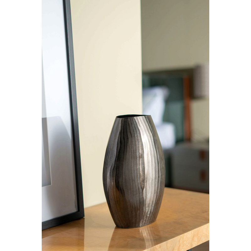 9.5X5.5X12" Aluminum Layered Chisel Oval Vase