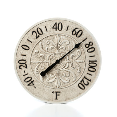 Thermomètre d'extérieur rond Blanc Fleur 15 pouces