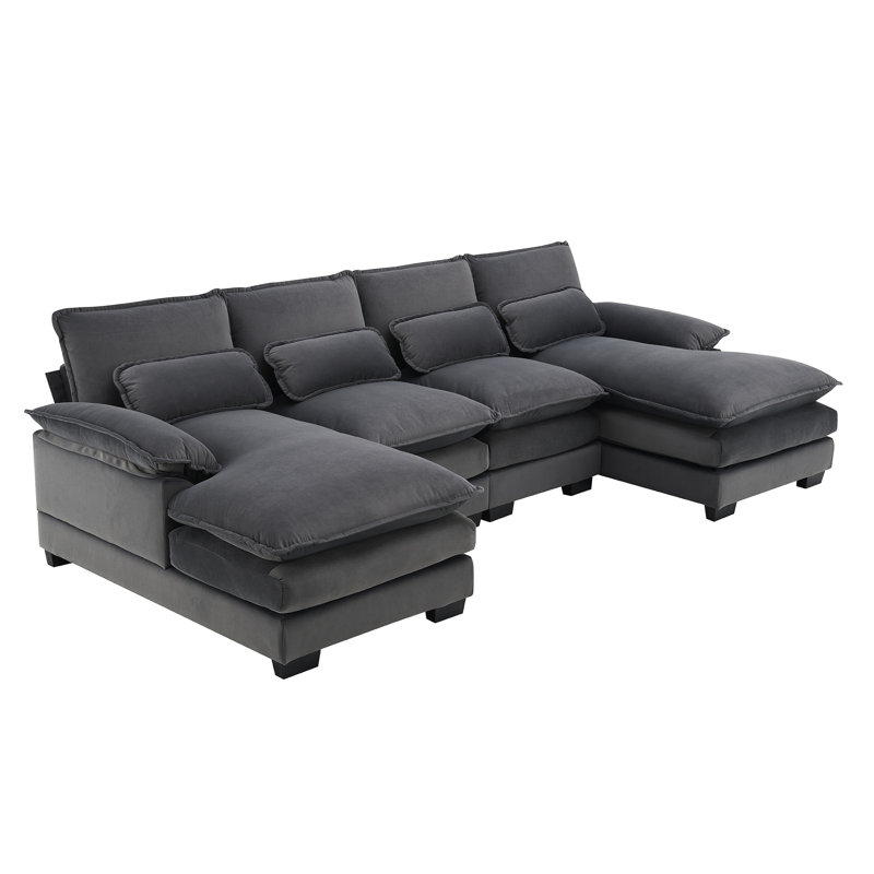 6 méridiennes en velours, rembourrées en forme de U moderne avec 4 coussins lombaires et dossiers pour canapé de salon, coussins, dispositif latéral