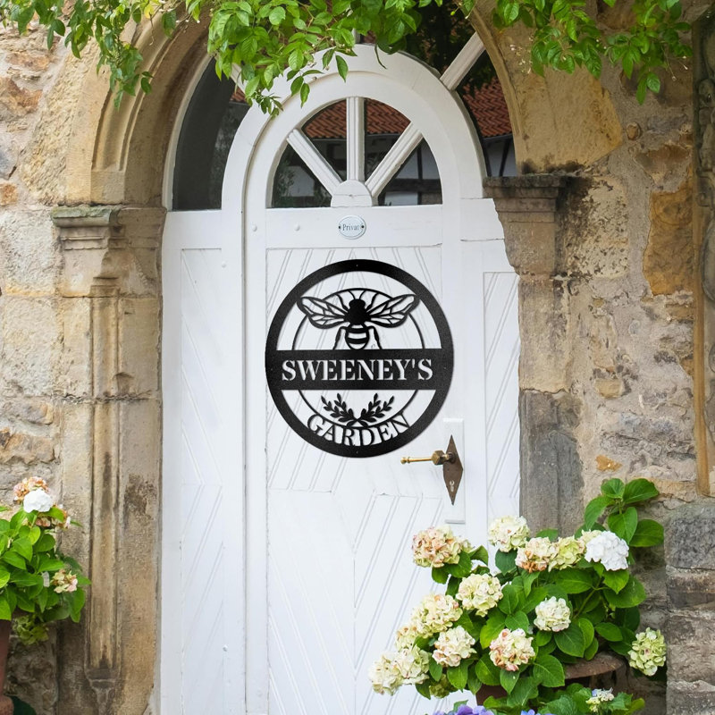 Jardin, abeille, animaux, nom personnalisé, plaque murale en métal, lettre fendue, monogramme, décoration murale, Oui