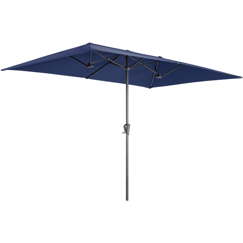 Parasols de table de patio à double face avec auvent résistant aux rayons UV et manivelle, H 94,1 po x l 130 po x P 82,7 po