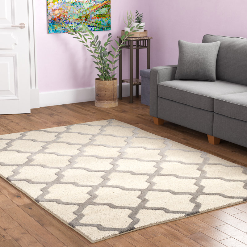 Tapis en laine touffeté à la main Cannen, Ivoire / Argent, Rectangle de 5 pi x 8 pi