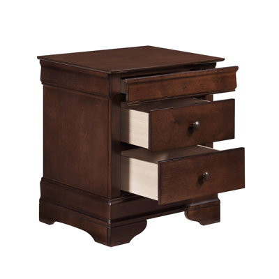 Table de chevet de chambre à coucher au fini cerisier brun avec 3 tiroirs, dimensions 21 po x 16 po x H 24 po