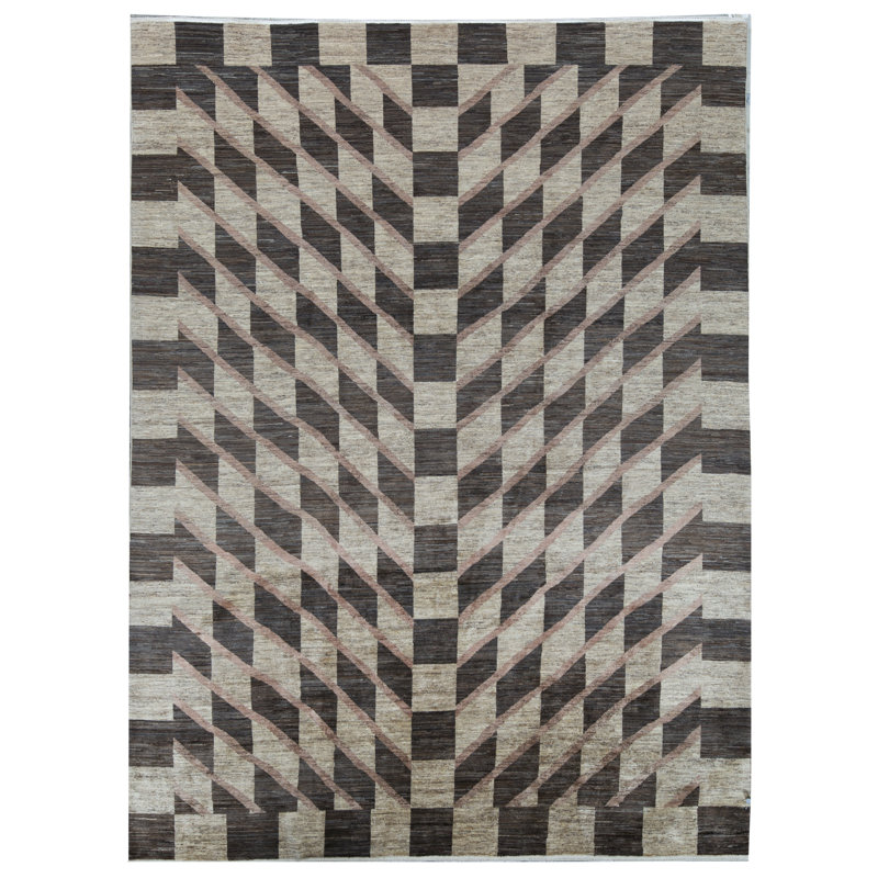 Tapis brun et beige de haute qualité noué à la main