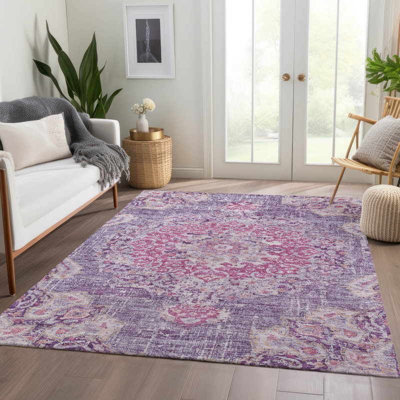 Tapis mauve intérieur / extérieur lavable à la machine Claudian ACN1236, Rectangle 10 pi x 14 pi