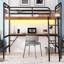 Lit mezzanine double en métal avec bureau, lumière DEL et station de charge pour la vie moderne