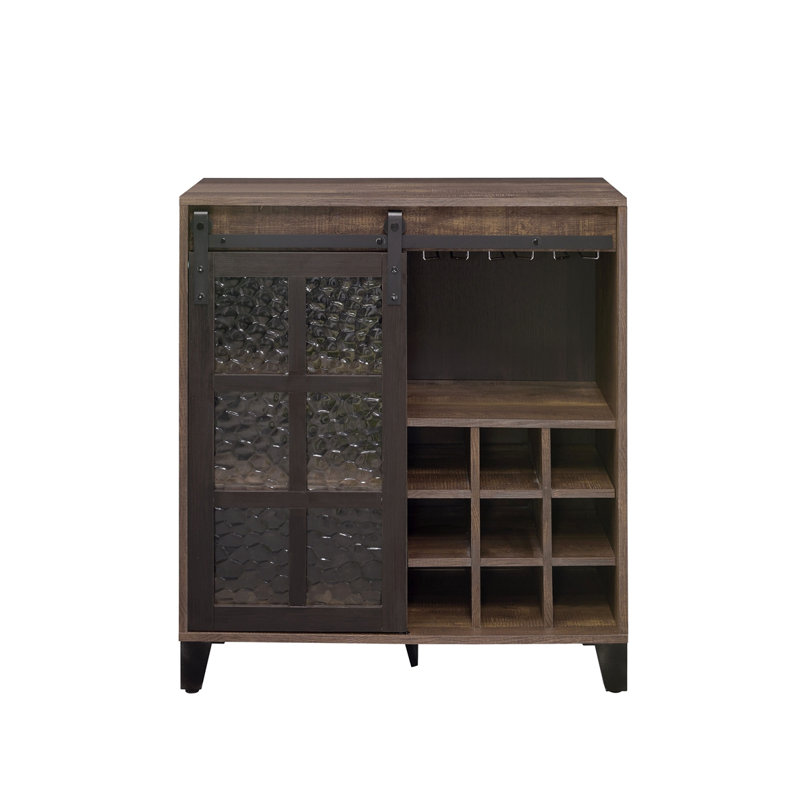 Armoire à vin en verre, chêne rustique et finition noire