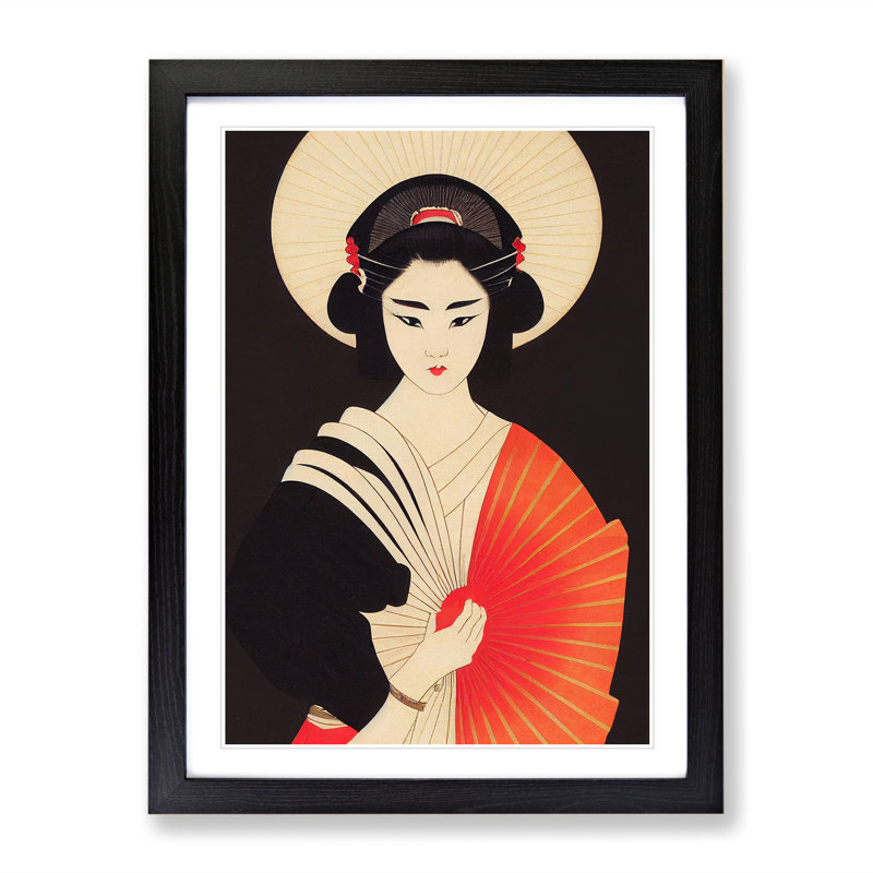 Sculptured Geisha - Single Picture Frame Painting, Black, 34cm H x 25cm W x 2cm D
