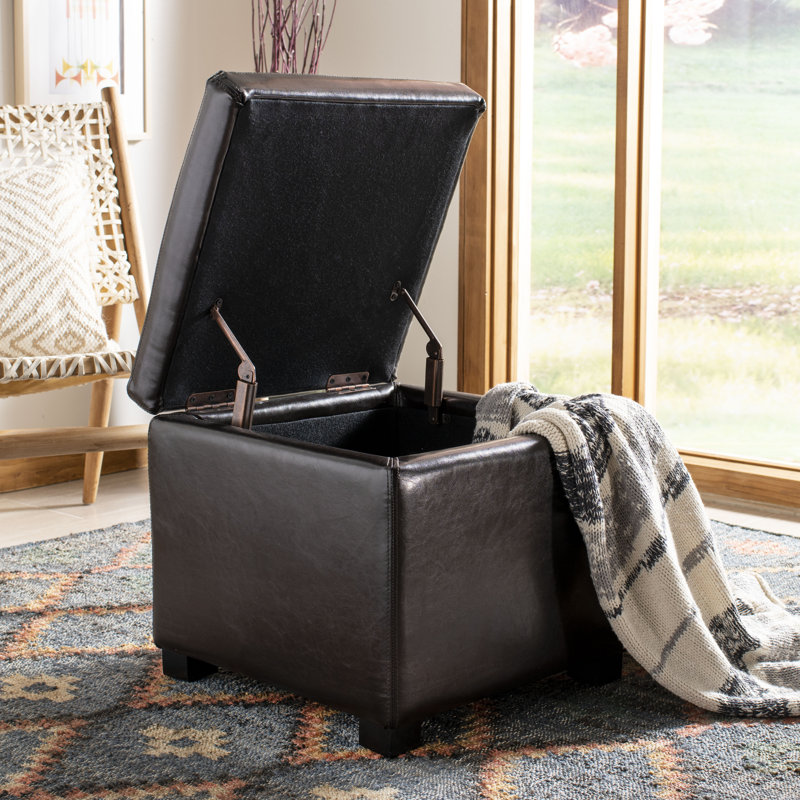 Kamyra Faux Leather Ottoman, Brown Faux Leather