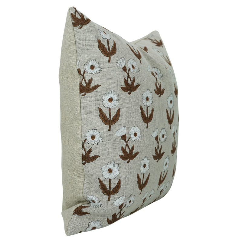 Housses de coussin lombaire à motif de blocs Fab Fabine, lin épais floral (Kirti, blanc), H 20 po x l 12 po