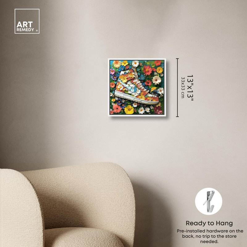 Art mural peint sur toile Sneaker, H 13 po x l 13 po, Cadre flottant blanc