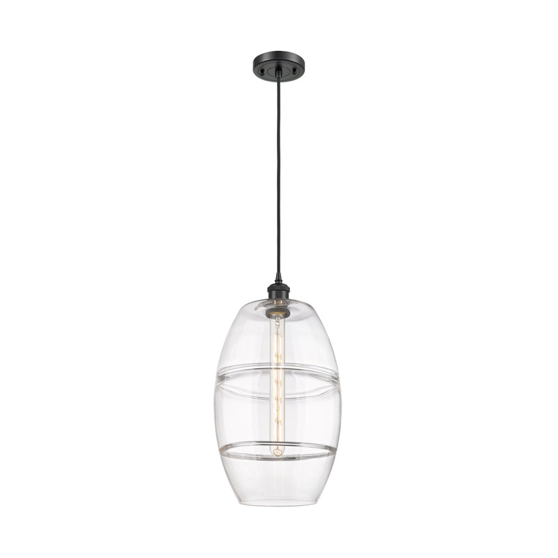 Luminaire suspendu 1 lumière Absalat, Transparent, H 18,5 po x l 10 po x P 10 po, Noir mat