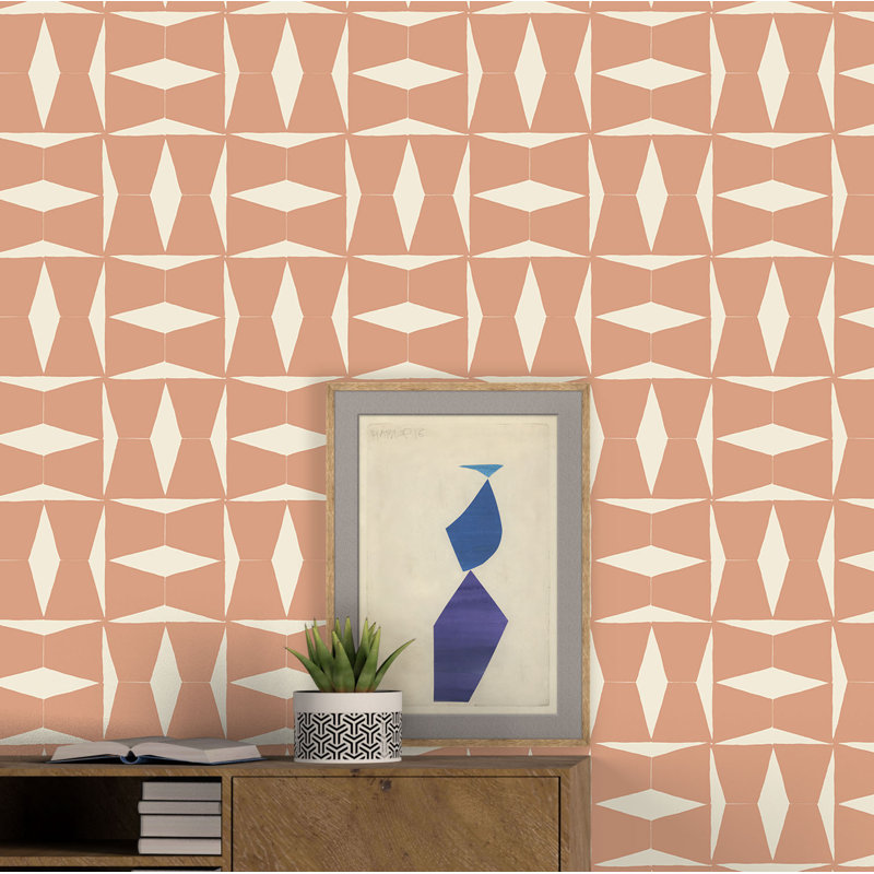 Albie Geometric Wallpaper by Susan Hable, Orange/Cream