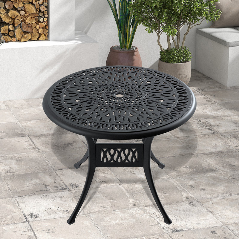 Cast Aluminum Patio Table With Black Frame, 35.12" - Excellent Weather Resistance, Ergonomic Dining Frame In Noise-Reducing Feature, Elegant