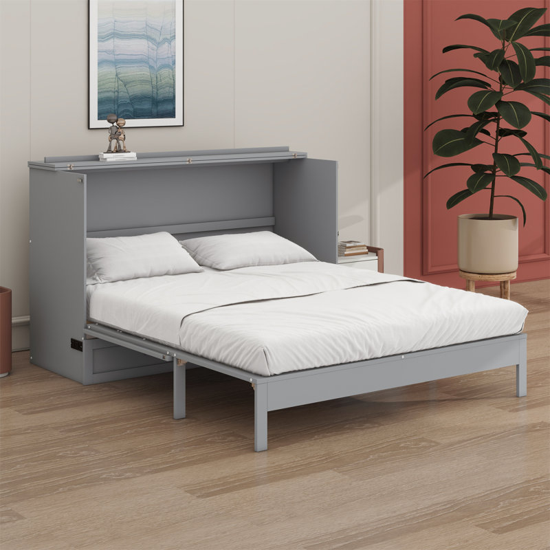 Lit escamotable avec grands tiroirs Murphy, Double , Gris