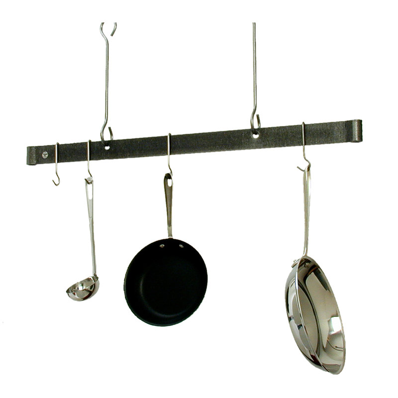 Hammered Steel 36-Inch Ceiling Pot Rack with Hooks